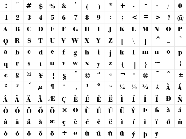 BauerBodni Blk BT Black  glyph index