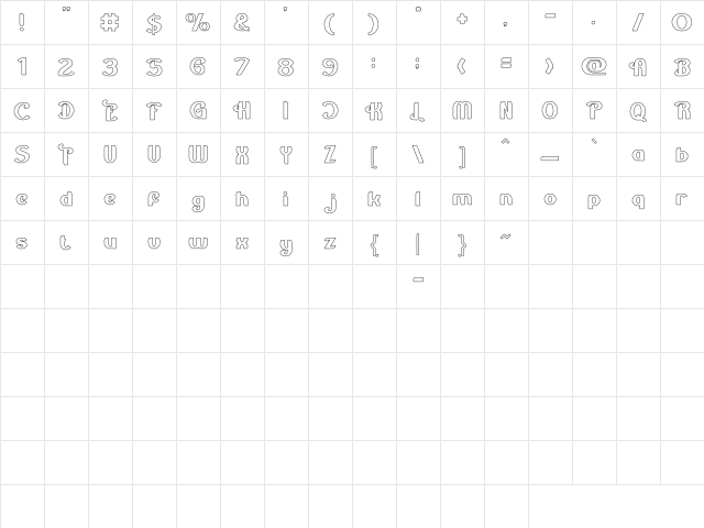 The Revolutions-Hollow Regular  glyph index