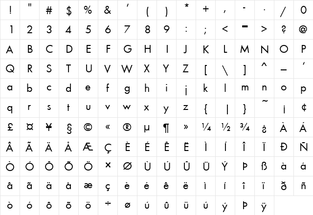 FZ BASIC 18 Normal  glyph index