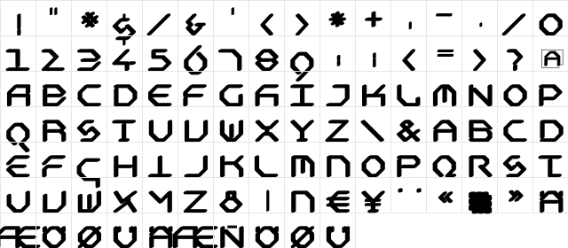 DreiDreiDrei-Black Regular  glyph index