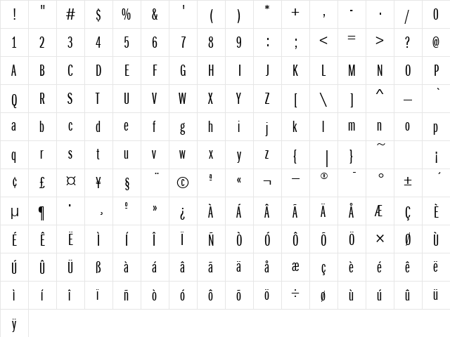 FranklinGotXCmpITCTT Book  glyph index