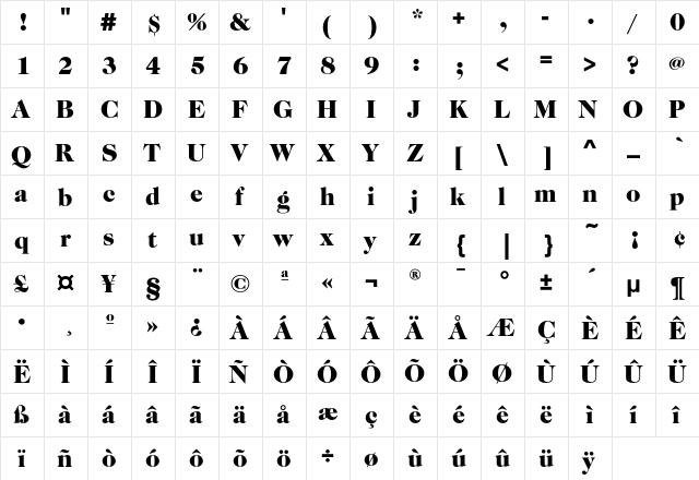 CaslonNo224EF-Black Regular  glyph index