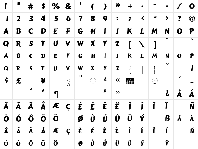 GremlinCaps Bold  glyph index