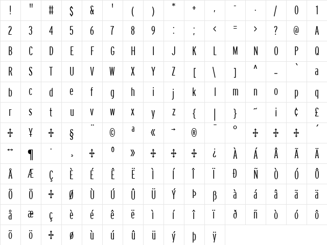 Interstate Regular  glyph index