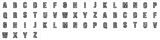 Zebraliner Regular  glyph index