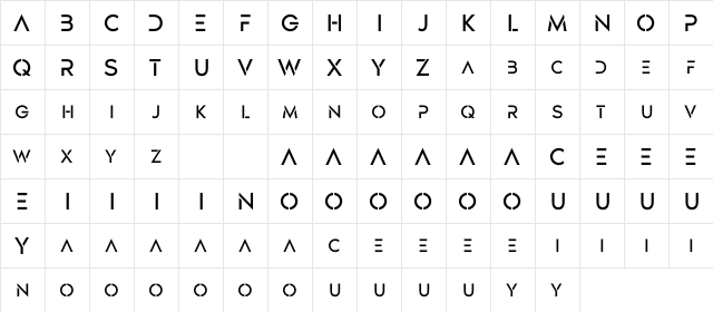 DESIGNER Regular  glyph index