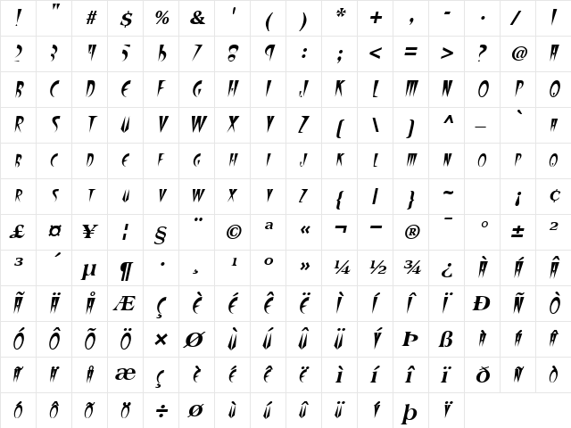 FangsSCapsSSK Italic  glyph index