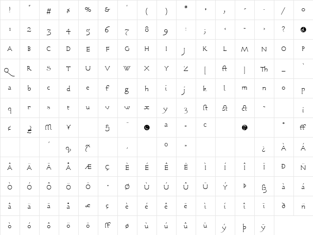 EcloguesText Regular  glyph index