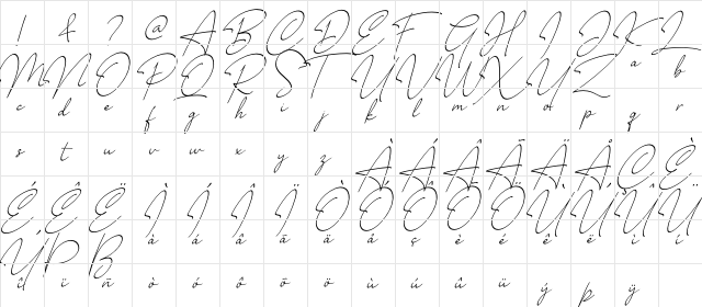 Millano Regular  glyph index