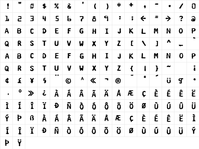 Burokrat One Regular  glyph index