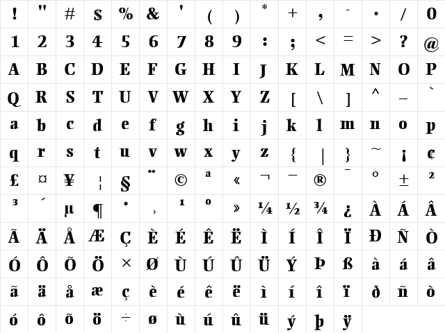 EllingtonMT-ExtraBold Extra Bold  glyph index