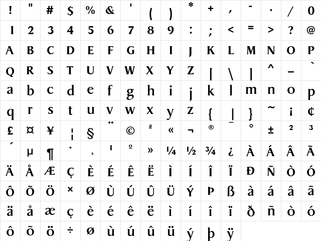 DragonEF DemiBold  glyph index