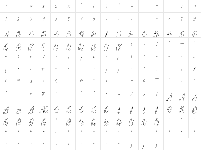 Vippa Willette Regular  glyph index