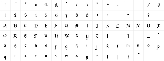 Lidger Regular  glyph index