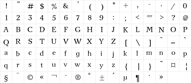 NewJournalC Regular  glyph index