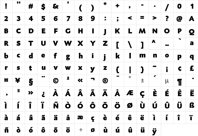 DTL Caspari T Black  glyph index