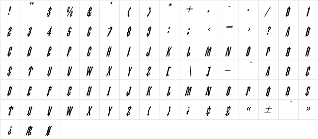JudasCaps Italic Italic  glyph index