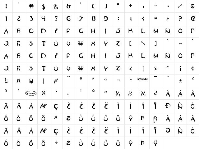 Oubliette Regular  glyph index