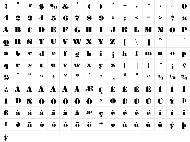 Gourmandise Bold  glyph index