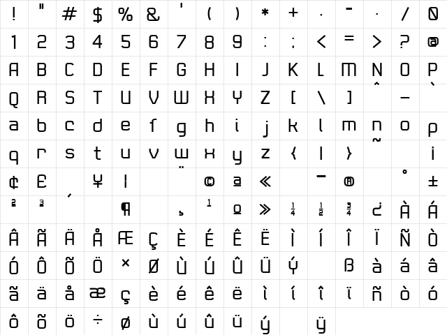 21st Bold  glyph index