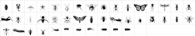 Insectile Regular  glyph index