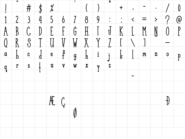 Almond Latte Regular  glyph index