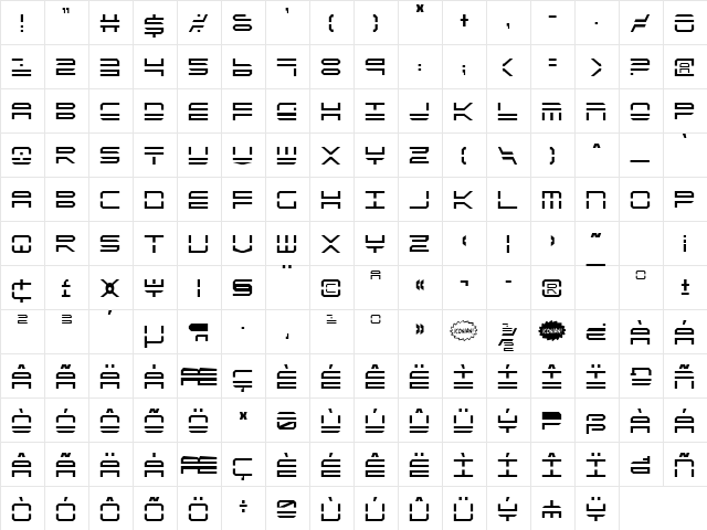 QuickStrike Condensed Condensed  glyph index