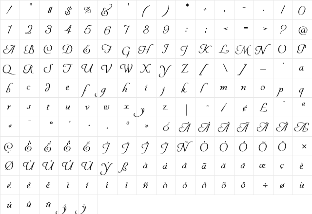 YoureInvited Heavy  glyph index