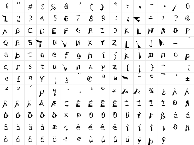 Coprophilia Regular  glyph index