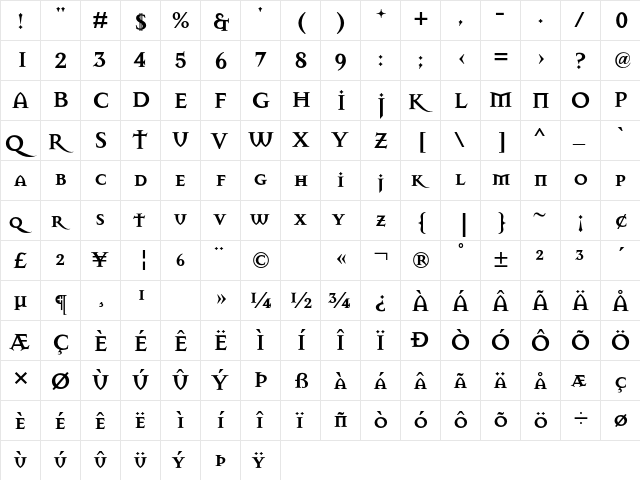 Mason Bold  glyph index