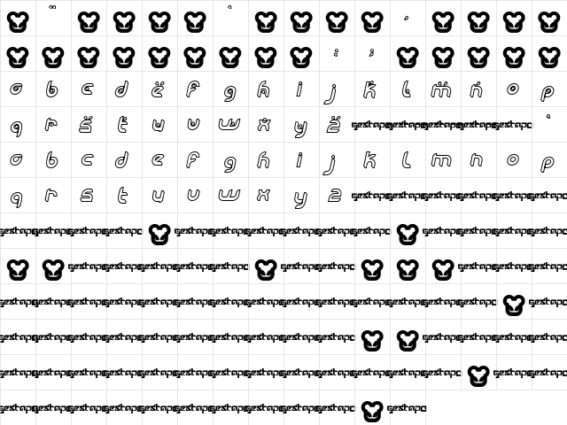 Moogwai ThinOblique  glyph index