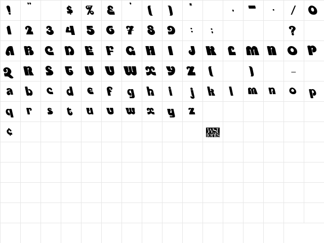 PookyDisplayBS Regular  glyph index