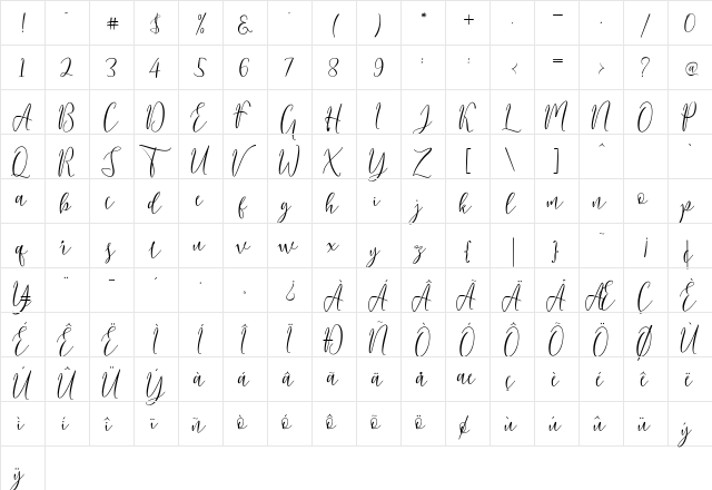 Berlinsa Script Regular  glyph index