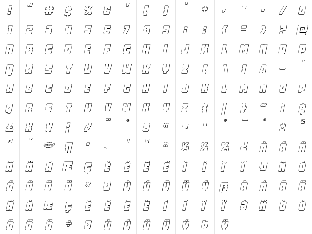 Opus Mundi 3D Italic Italic  glyph index