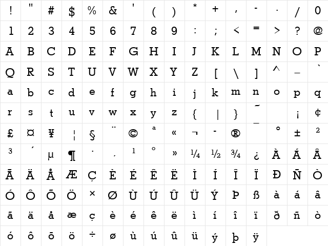 Stymie Becker Regular  glyph index