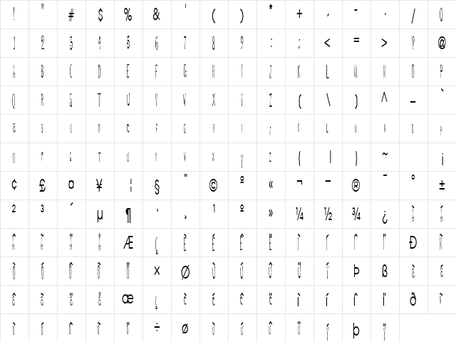 De Regular  glyph index