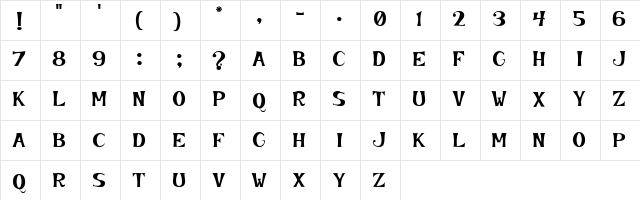 KookyKaps Regular  glyph index