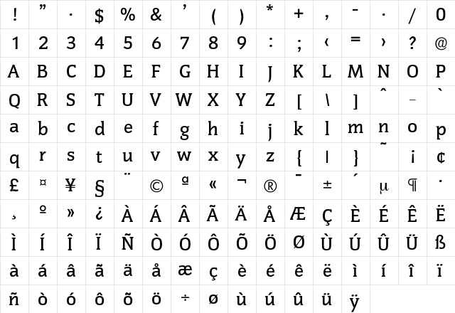 Congress-Medium Regular  glyph index