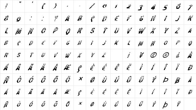 FZ WACKY 26 ITALIC Normal  glyph index
