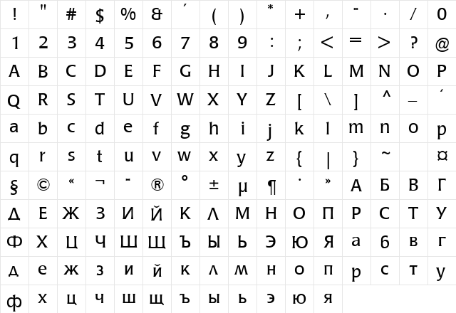 LaudatioC Regular  glyph index