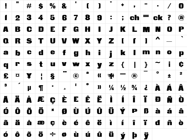 Fette Steinschrift Regular  glyph index