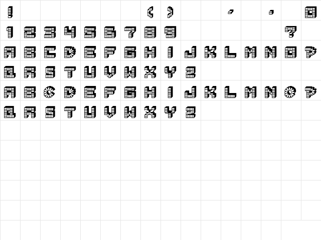 PEZ font Regular  glyph index