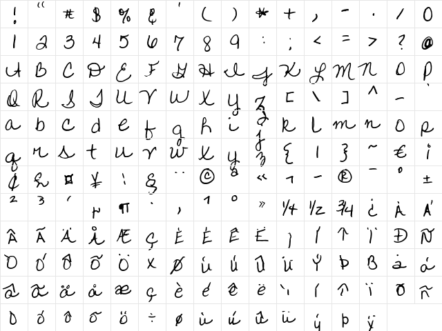 FG Hulda Regular  glyph index