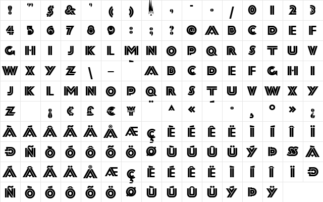 FortySecondStreetHB Regular  glyph index