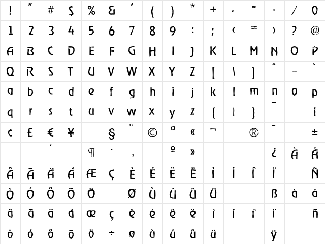 OnStageAntique Regular  glyph index