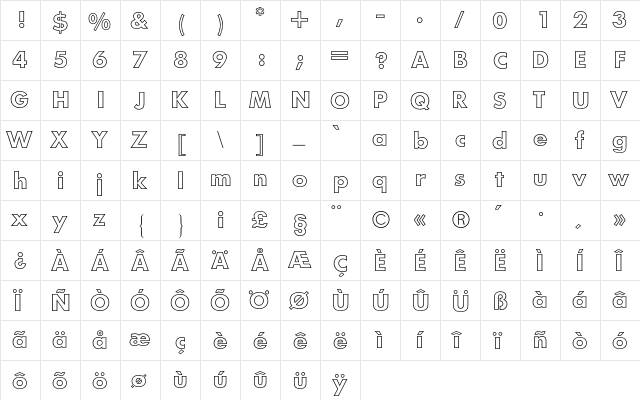 Futura BQ Regular  glyph index