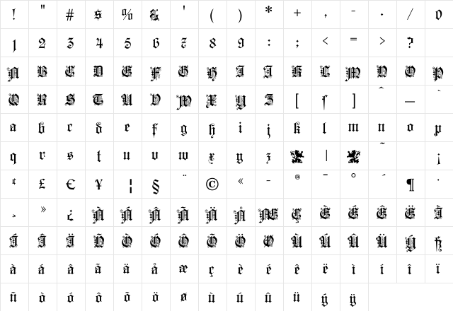 Kaiserzeit Gotisch Regular  glyph index