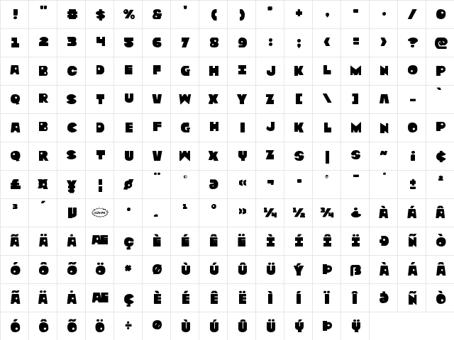 Zounderkite Title Regular  glyph index