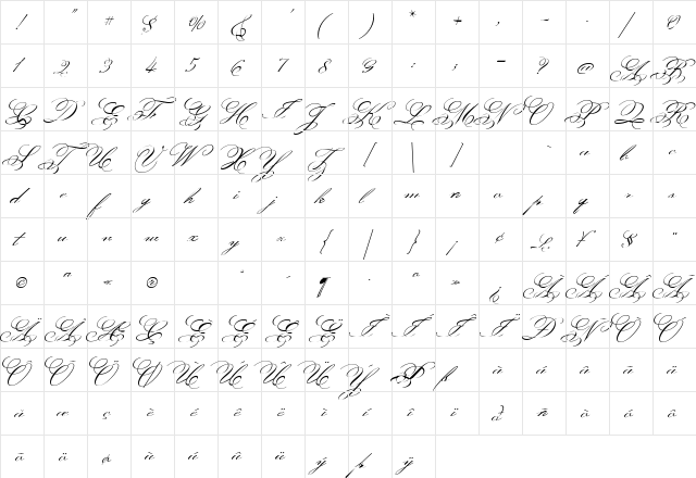 Monsieur La Doulaise Regular  glyph index