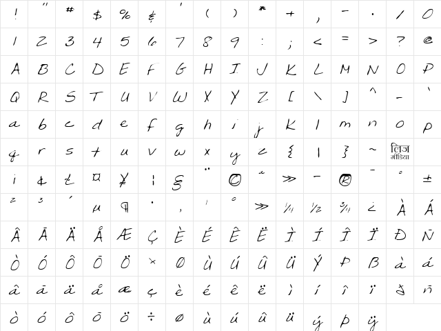 LEHN203 Regular  glyph index